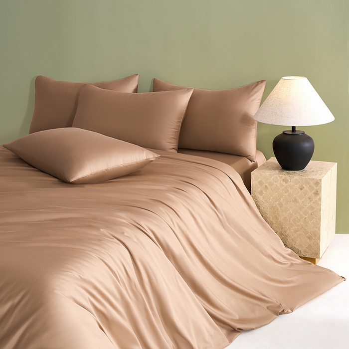 91家纺网 家纺一手货源 找家纺 闲鱼家纺 2025新款亲肤舒适60S黑标A类全棉纯色四件套单被套单床笠-风格一单被套单床笠-风格二 香槟驼