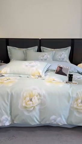 91家纺网 家纺一手货源 找家纺 乐蔻家纺 2025新款全棉13376数码印花四件套 花影私语 绿