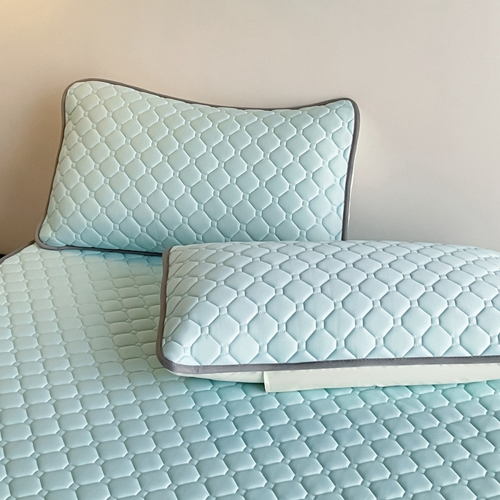 91家纺网 家纺一手货源 找家纺 欧邦2025新款纯色加厚乳胶床笠三件套 方格-湖蓝