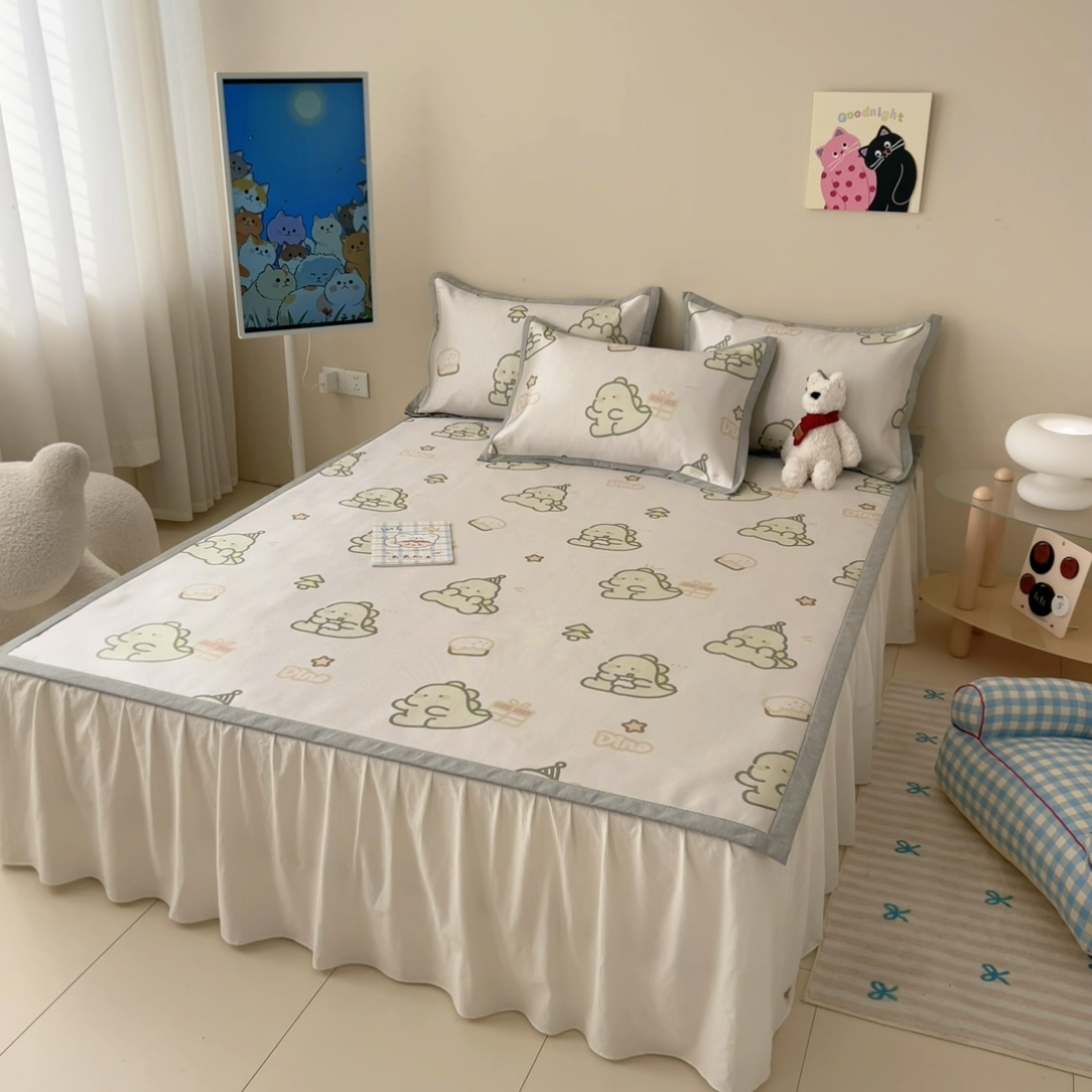 91家纺网 家纺一手货源 找家纺 懒猫家纺 2025春夏新款250D数码印花冰丝席凉席席子 礼物恐龙