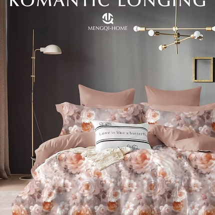 91家纺网 家纺一手货源 找家纺 丽卡家纺 2025新款全棉纯棉13376数码印花四件套 热恋花季-粉