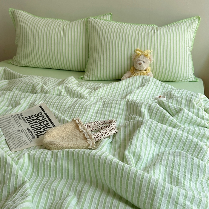 91家纺网 家纺一手货源 找家纺   曼町家居2025新款全棉水洗棉提花贝壳边夏被系列 青竹碧