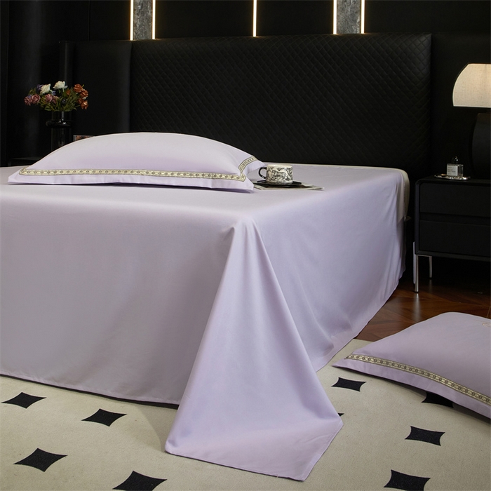 91家纺网 家纺一手货源 找家纺 佳宇轩 2025爆款水洗棉五彩刺绣四件套简约轻奢织带绣花床单床笠被罩4件套-简约时代 简约时代紫