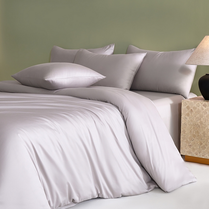 91家纺网 家纺一手货源 找家纺 闲鱼家纺 2025新款亲肤舒适60S黑标A类全棉纯色四件套单被套单床笠-风格一单被套单床笠-风格二 浅松灰