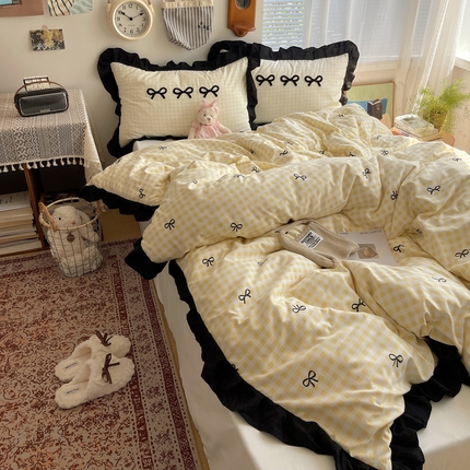 红嘴企鹅 2025新款韩版花边套件 韩版-蝴蝶结黄色