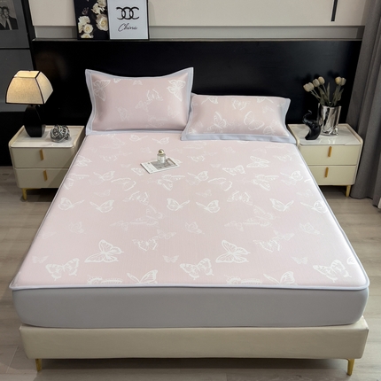 倾慕家纺 2025新款简约PE50提花凉感席席子凉席-床笠款 简蝶粉PE床笠款