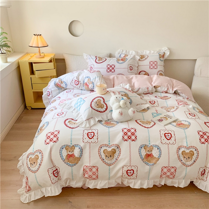 91家纺网 家纺一手货源 找家纺 2025新款公主风四件套全棉纯棉白花边被套床单款式三件套 夏日乐园