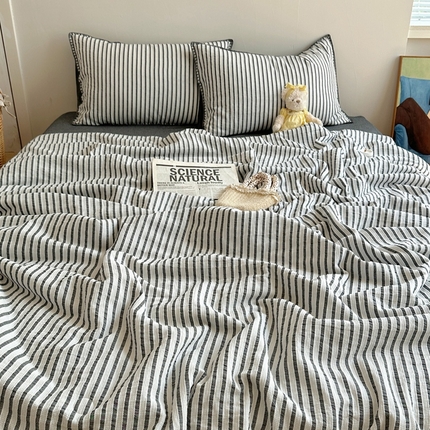   曼町家居2025新款全棉水洗棉提花贝壳边夏被系列 黛墨灰