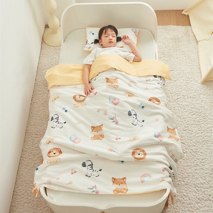 91家纺网 家纺一手货源 找家纺 艾佳宝贝 2025新款A类儿童全棉多功能单被套可拆式夏被 萌趣动物园