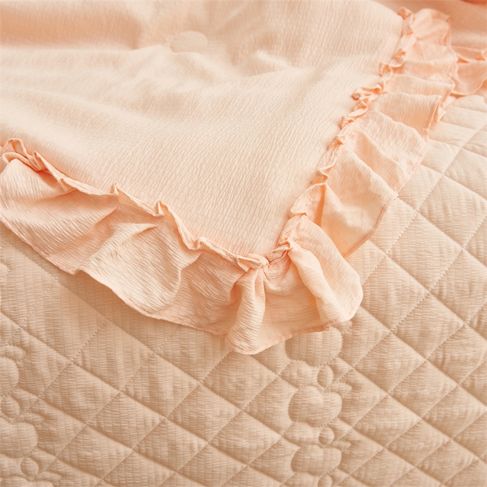 91家纺网 家纺一手货源 找家纺 恒爱家纺 2025新款A类泡泡纱床盖-杜鹃 美人玉