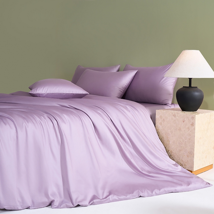 91家纺网 家纺一手货源 找家纺 闲鱼家纺 2025新款亲肤舒适60S黑标A类全棉纯色四件套单被套单床笠-风格一单被套单床笠-风格二 木槿紫