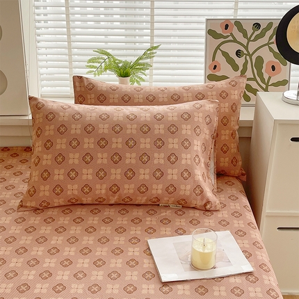 91家纺网 家纺一手货源 找家纺 （总）春皖家纺 2025新款A类全棉简约老粗纱布四件套风格一-普通款单枕套