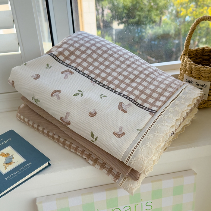 91家纺网 家纺一手货源 找家纺 竹合家纺 2025新款春日碎花法式镂空花边款式提花皱皱四件套 法式-咖格蘑菇