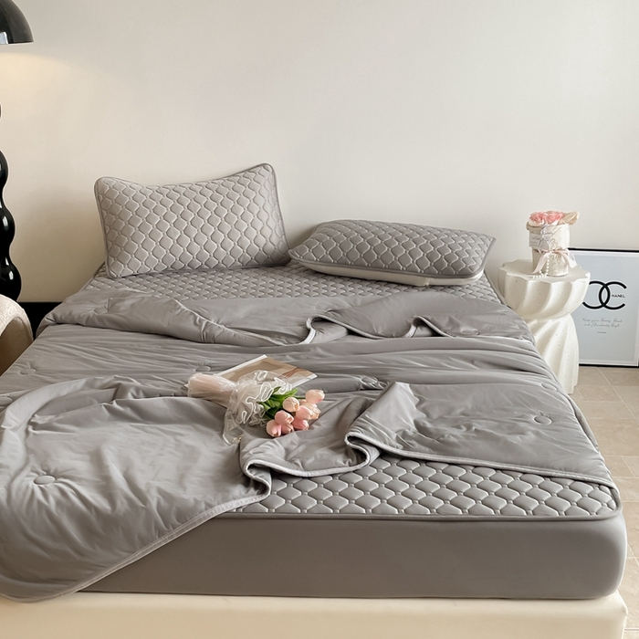 91家纺网 家纺一手货源 找家纺 欧邦2025新款纯色加厚乳胶床笠三件套 方格-深灰