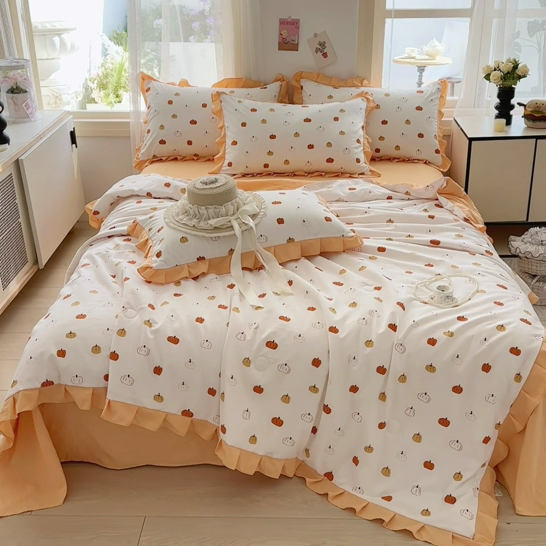 91家纺网 家纺一手货源 找家纺 佳一家纺 2025新款亲肤水洗棉夏被 小南瓜