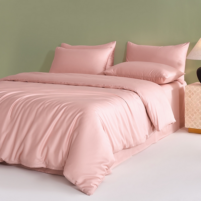 91家纺网 家纺一手货源 找家纺 闲鱼家纺 2025春夏新款小黑标60全棉纯棉四件套系列场景2 单被套被套单件 暖心粉