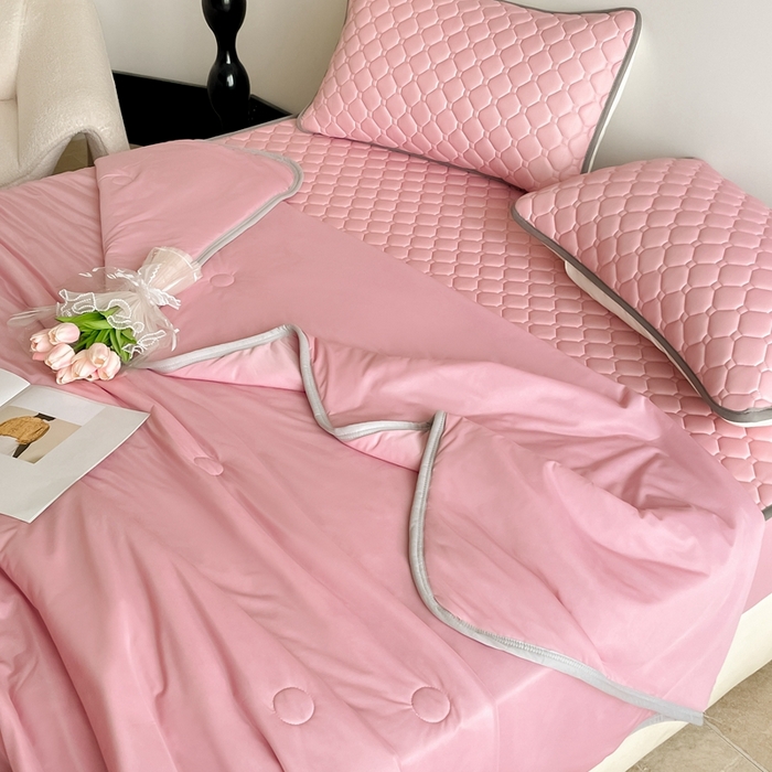 91家纺网 家纺一手货源 找家纺 欧邦2025新款纯色加厚乳胶床笠三件套 方格-豆粉