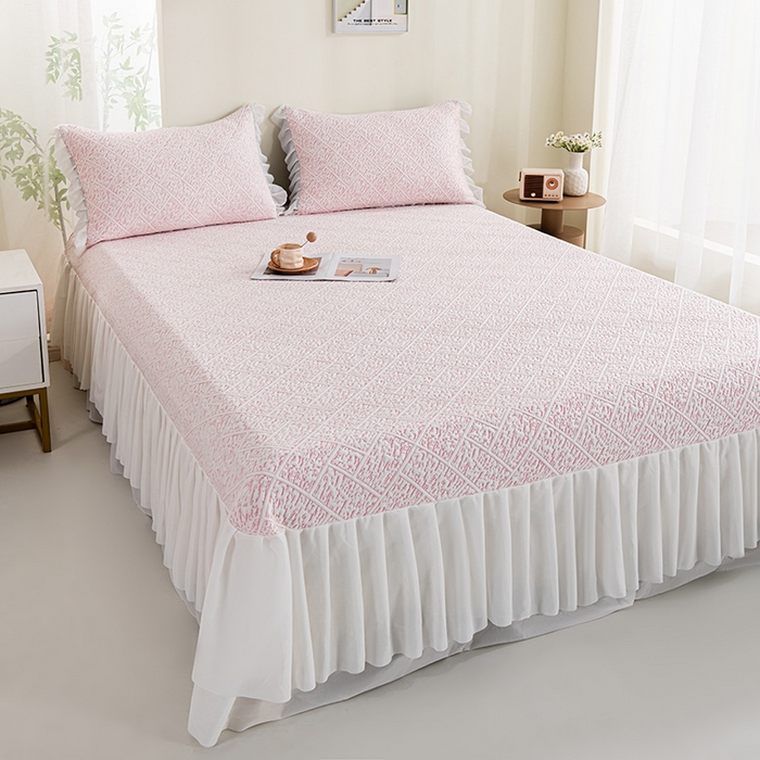 91家纺网 家纺一手货源 找家纺 叠派家纺 2025新款5A抗菌雅致床裙款三件套 雅致床裙款-冰粉