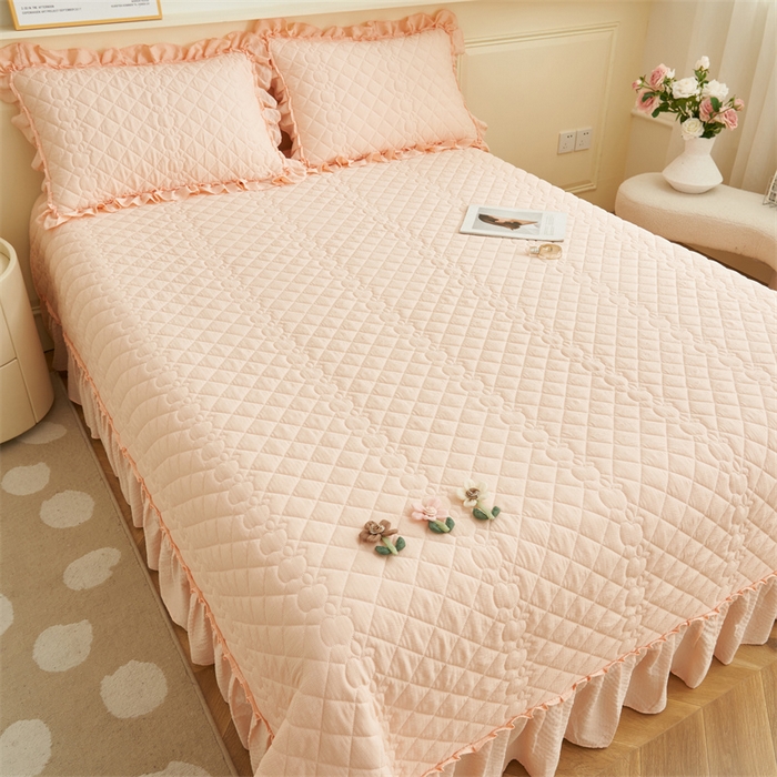 91家纺网 家纺一手货源 找家纺 恒爱家纺 2025新款A类泡泡纱床盖-杜鹃 美人玉