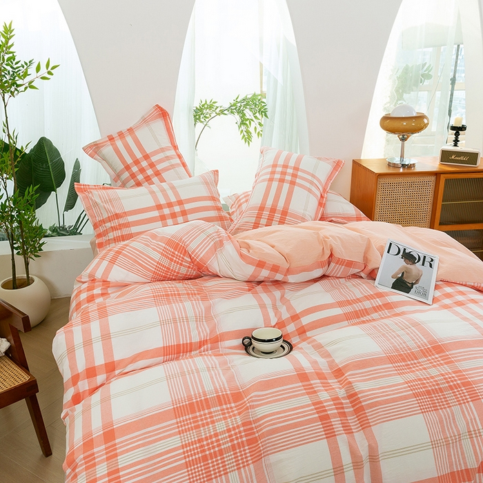 91家纺网 家纺一手货源 找家纺 喜四方 2025新款全棉色织水洗棉四件套 梦幻空间 （粉）