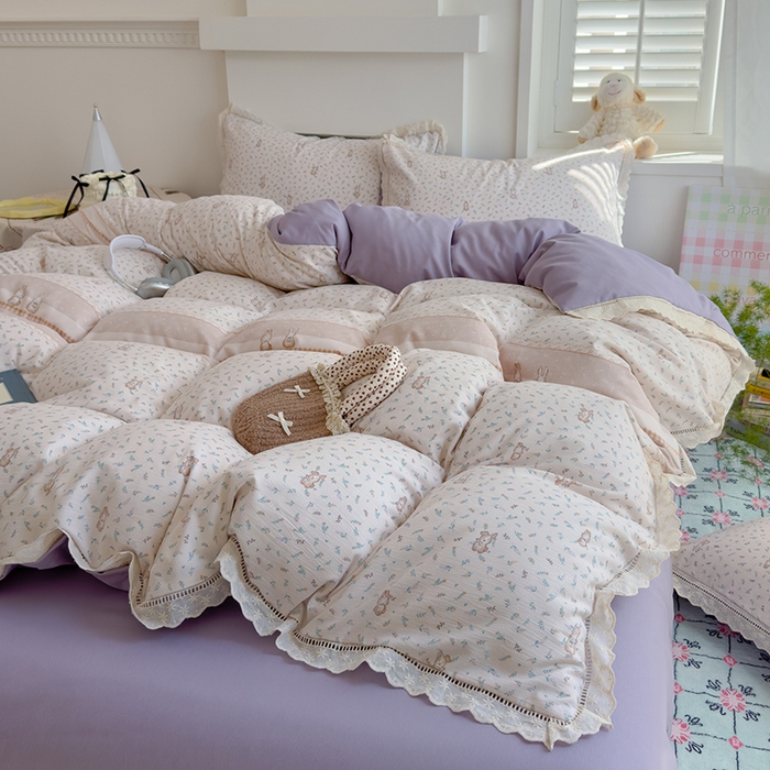 91家纺网 家纺一手货源 找家纺 竹合家纺 2025新款春日碎花法式镂空花边款式提花皱皱四件套 法式-乖乖兔