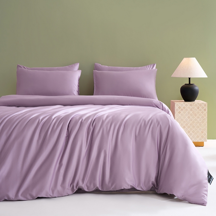 91家纺网 家纺一手货源 找家纺 闲鱼家纺 2025新款亲肤舒适60S黑标A类全棉纯色四件套单被套单床笠-风格一单被套单床笠-风格二 木槿紫