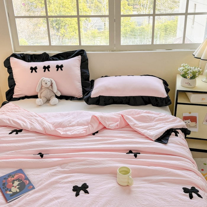 91家纺网 家纺一手货源 找家纺 老K (原美阁） 2025新款毛巾绣韩版单夏被空调被单品 蝴蝶结-粉