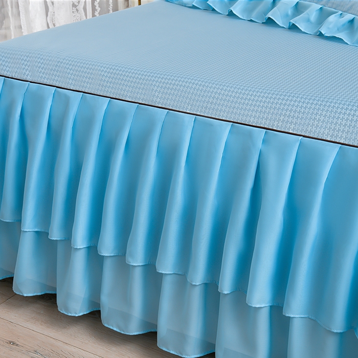 91家纺网 家纺一手货源 找家纺 家之硕家纺 2025新款冰丝凉席床裙款三件套 天空蓝