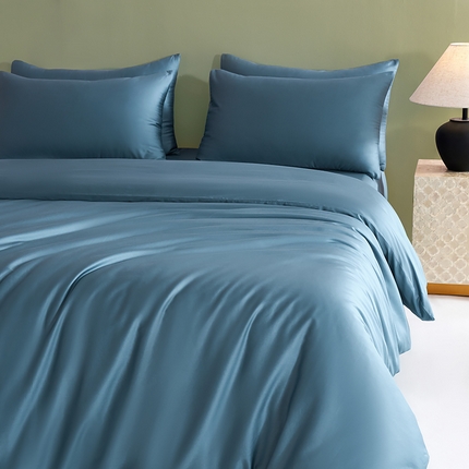 闲鱼家纺 2025新款亲肤舒适60S黑标A类全棉纯色四件套单被套单床笠-风格一单被套单床笠-风格二 北欧蓝