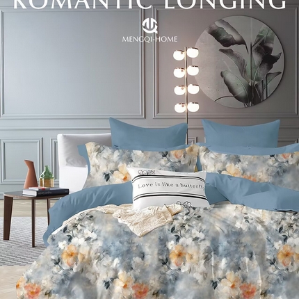 丽卡家纺 2025新款全棉纯棉13376数码印花四件套 诗丹娜-蓝