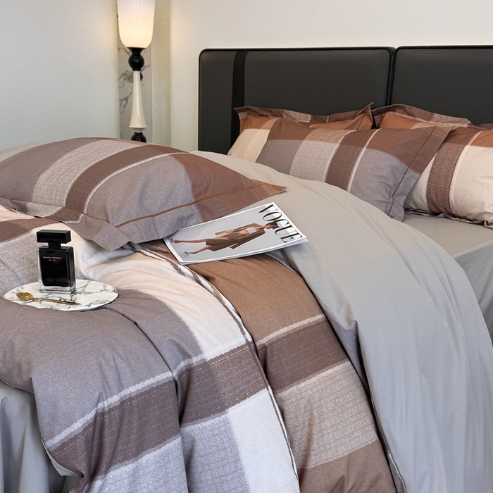 91家纺网 家纺一手货源 找家纺 乐蔻家纺 2025新款全棉13376数码印花四件套 格兰特 咖