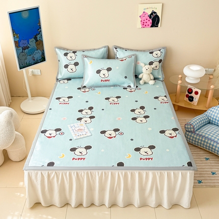 懒猫家纺 2025春夏新款250D数码印花冰丝席凉席席子 星月小狗-蓝