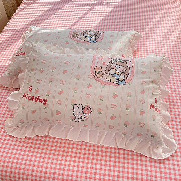 91家纺网 家纺一手货源 找家纺 2025新款公主风四件套全棉纯棉白花边被套床单款式三件套 公主兔