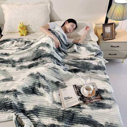 91家纺网 家纺一手货源 找家纺 （总）巴木赫2025新款200g水墨印染抽条毛毯毯子