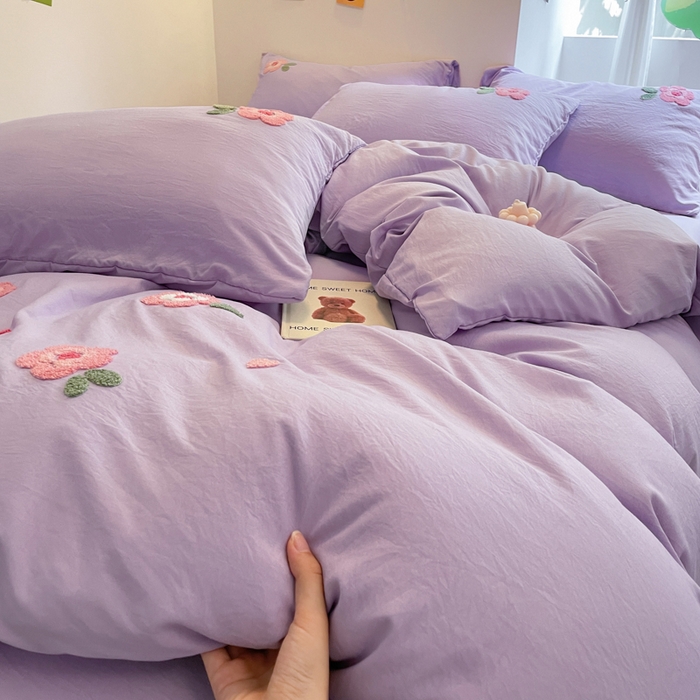 91家纺网 家纺一手货源 找家纺 优卡迪家纺馆 2025新款水洗棉毛巾绣四件套（下载文件夹包含买家秀） 国色天香-浅紫