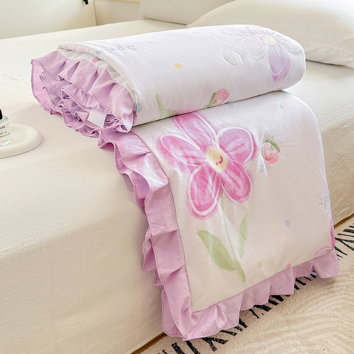 91家纺网 家纺一手货源 找家纺 佳一家纺 2025新款亲肤水洗棉夏被 夏日如花