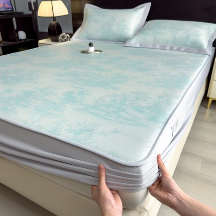 91家纺网 家纺一手货源 找家纺 （总）倾慕家纺 2025新款简约PE50提花凉感席席子凉席-床笠款