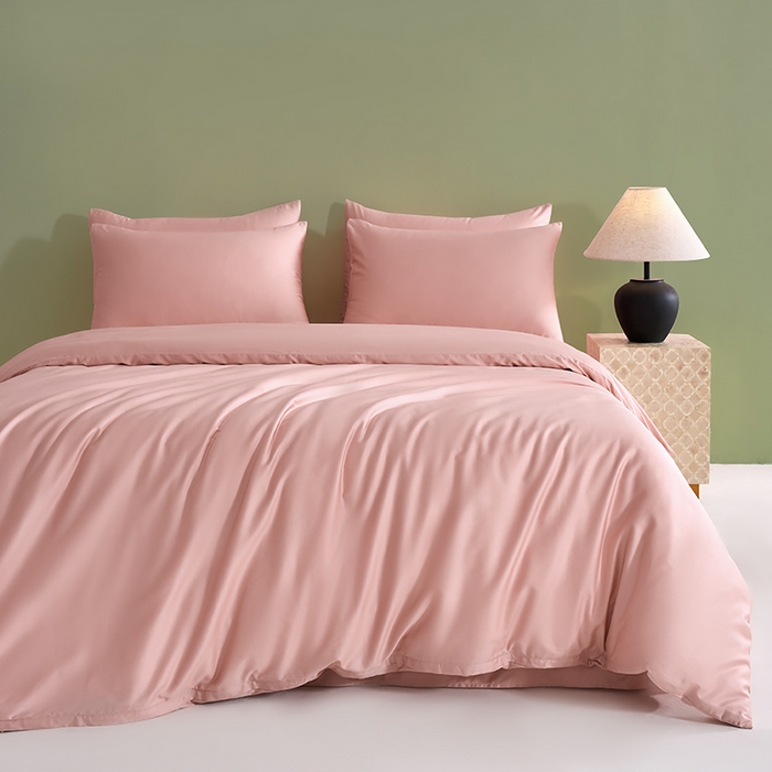 91家纺网 家纺一手货源 找家纺 闲鱼家纺 2025春夏新款小黑标60全棉纯棉四件套系列场景2 单被套被套单件 暖心粉