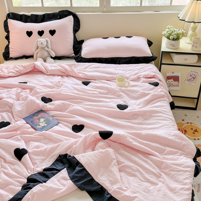 91家纺网 家纺一手货源 找家纺 老K (原美阁） 2025新款毛巾绣韩版单夏被空调被单品 爱心-粉