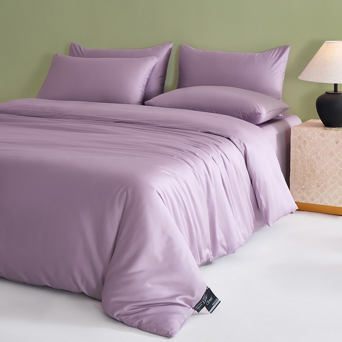 91家纺网 家纺一手货源 找家纺 闲鱼家纺 2025新款亲肤舒适60S黑标A类全棉纯色四件套单被套单床笠-风格一单被套单床笠-风格二 木槿紫