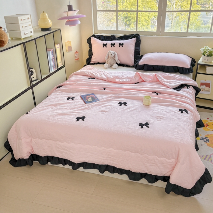 91家纺网 家纺一手货源 找家纺 老K (原美阁） 2025新款毛巾绣韩版单夏被空调被单品 蝴蝶结-粉