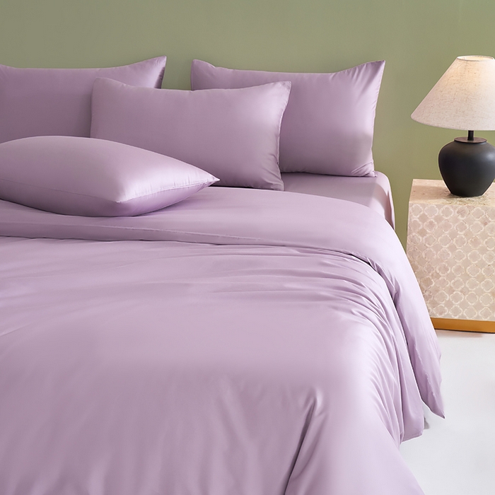 91家纺网 家纺一手货源 找家纺 闲鱼家纺 2025新款亲肤舒适60S黑标A类全棉纯色四件套单被套单床笠-风格一单被套单床笠-风格二 木槿紫