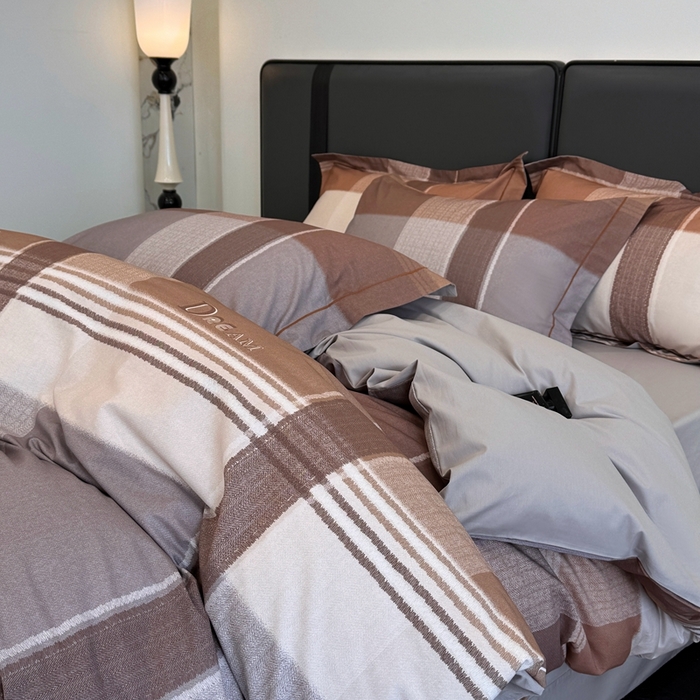 91家纺网 家纺一手货源 找家纺 乐蔻家纺 2025新款全棉13376数码印花四件套 格兰特 咖