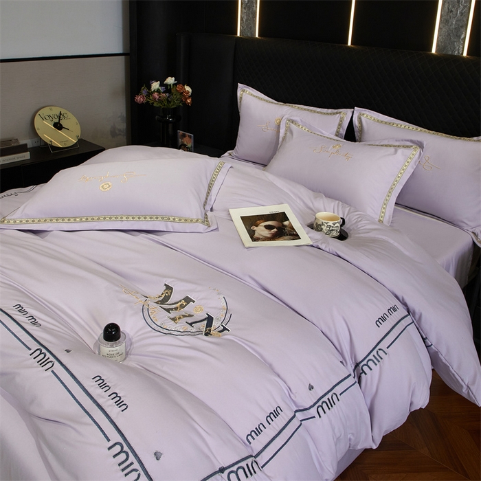 91家纺网 家纺一手货源 找家纺 佳宇轩 2025爆款水洗棉五彩刺绣四件套简约轻奢织带绣花床单床笠被罩4件套-简约时代 简约时代紫