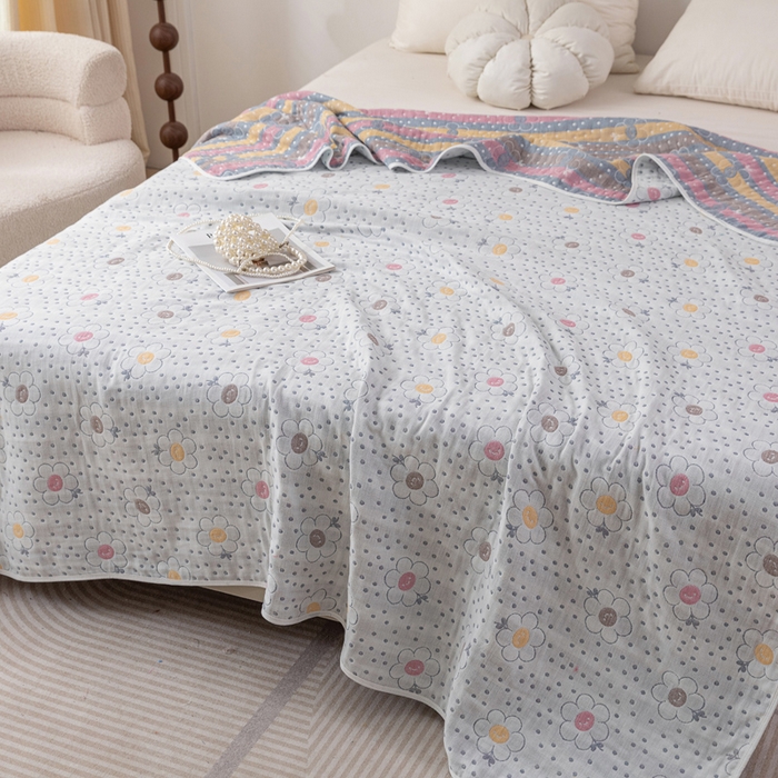 91家纺网 家纺一手货源 找家纺 乐家毛巾被（工厂自产自销） 2025春夏新款亲肤舒适六层纱布被 点点花花