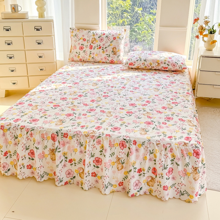 91家纺网 家纺一手货源 找家纺 莎臣豹 2025新款植物羊绒单品单件单床裙可配床裙三件套 玫瑰园