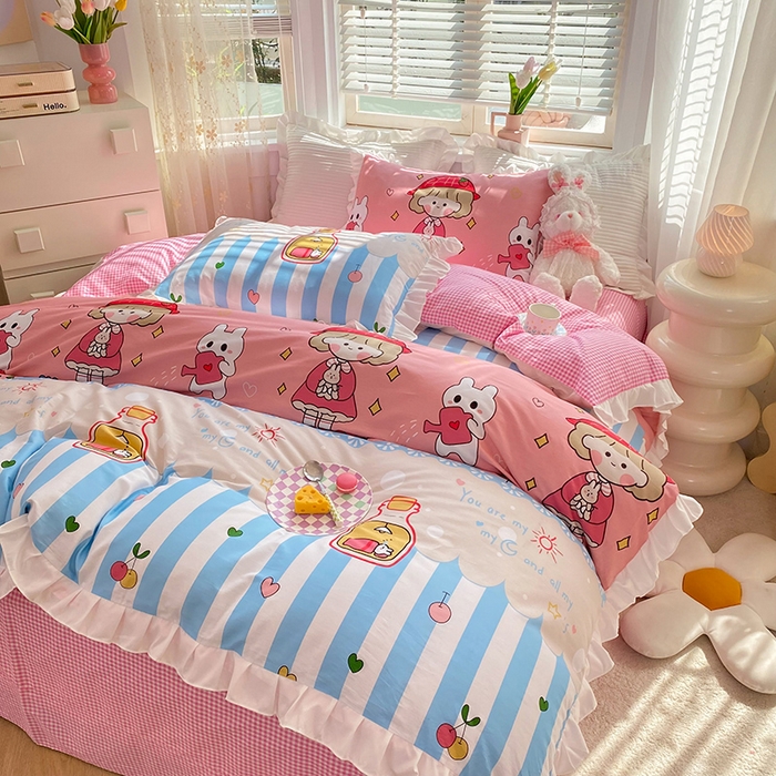 91家纺网 家纺一手货源 找家纺 2025新款公主风四件套全棉纯棉白花边被套床单款式三件套 漂流瓶