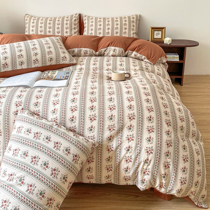 91家纺网 家纺一手货源 找家纺 仟网汇 2025新款亲肤舒适提花小竺棉彩竹棉彩竺棉系列四件套 彩竺棉-复古花花