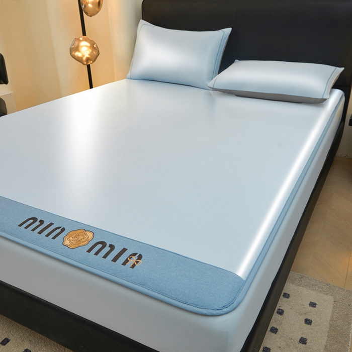 91家纺网 家纺一手货源 找家纺 全季家居 2025新款全季家居5A抗菌min系列凉感冰丝席 床笠-天蓝