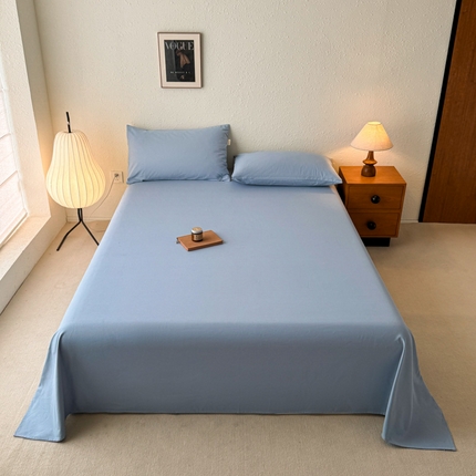 （提供买家秀 爆款花型 不断货）2025新款全棉纯色老粗布单床单 烟蓝